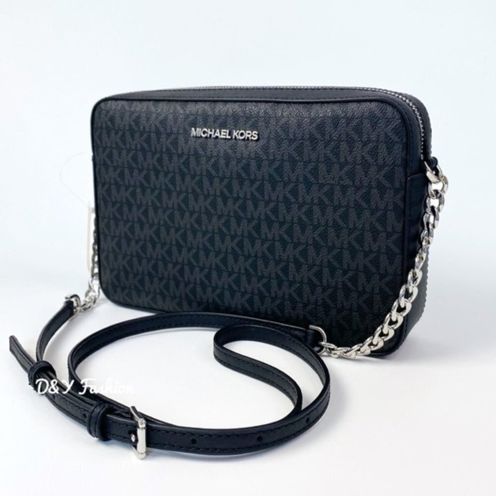 Michael Kors Large Jet set Crossbody Bag in Black Signature MK Print - Picture 8 of 8
